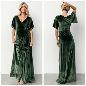 Baltic Born Emerald Green Velvet Wrap Maxi Dress